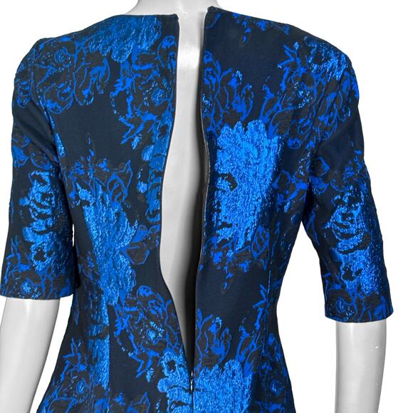 Teri Jon Metallic Jacquard Cocktail Dress, Fit & Flare, Floral, Half Sleeve | 8 - Picture 6 of 11